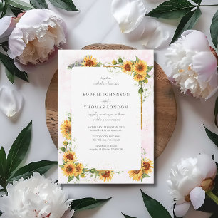 Convites Sunflower com casamento de quadro de ouro