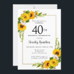 Convites Sunflower Daisy aniversário de 40 anos Surprise Pa<br><div class="desc">Bonito convite para o aniversário de 40 anos floral amarelo de girassol. Peônias amarelas e margaridas brancas se misturam com os girassóis. Um quadro retangular de ouro lhe dá uma vibração elegante. Muito fácil de personalizar. Essa parte de trás é branca com um buquê de girassol. Isto é perfeito para...</div>
