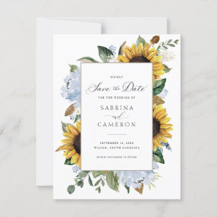 Convites Sunflower Dusty Blue Flowers Casamento Legante