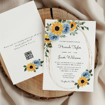 Sunflower Dusty Blue Rustic Código QR Casamento