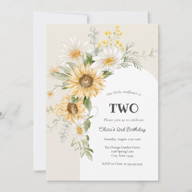 Convites Sunflower e Daisy Birthday (Frente)