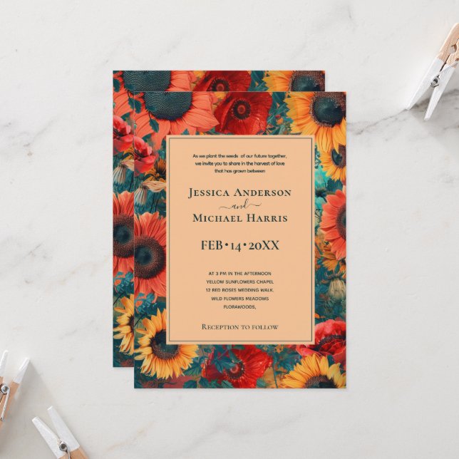Convites Sunflower e Poppy Reverie (Frente/Verso In Situ)
