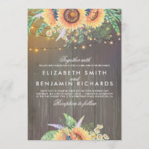 Sunflower e String Luzes Rustic Wood Casamento