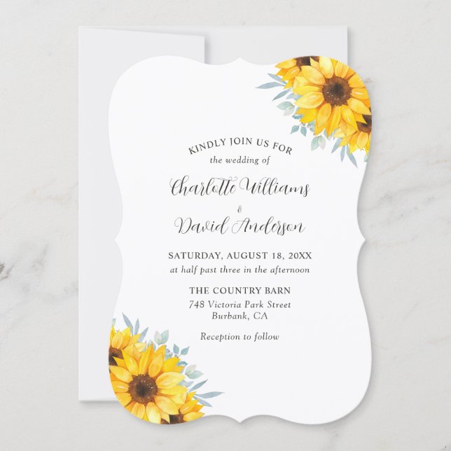 Convites Sunflower Eucalyptus Elegant Monogram Wedding (Frente)