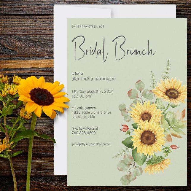 Convites Sunflower & Eucalyptus em Sage Green Bridal Brunch (Criador carregado)