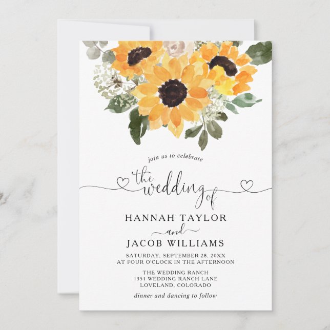 Convites Sunflower Eucalyptus Greenery Wedding  (Frente)