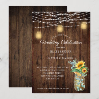 Convites Sunflower Eucalyptus String Luzes Mason Jars