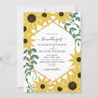 Convites Sunflower Eucalyptus Watercolor  Yellow  Floral