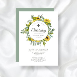 Convites Sunflower Eucalyptus Wreath Religioso Christening 