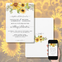 Convites Sunflower Floral BOHO Chic Eucalyptus Leaf Weding