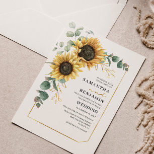 Convites Sunflower Floral Eucalyptus Greenery Casamento