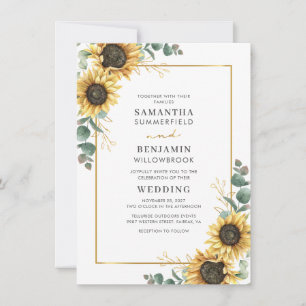 Convites Sunflower Floral Eucalyptus Wedding