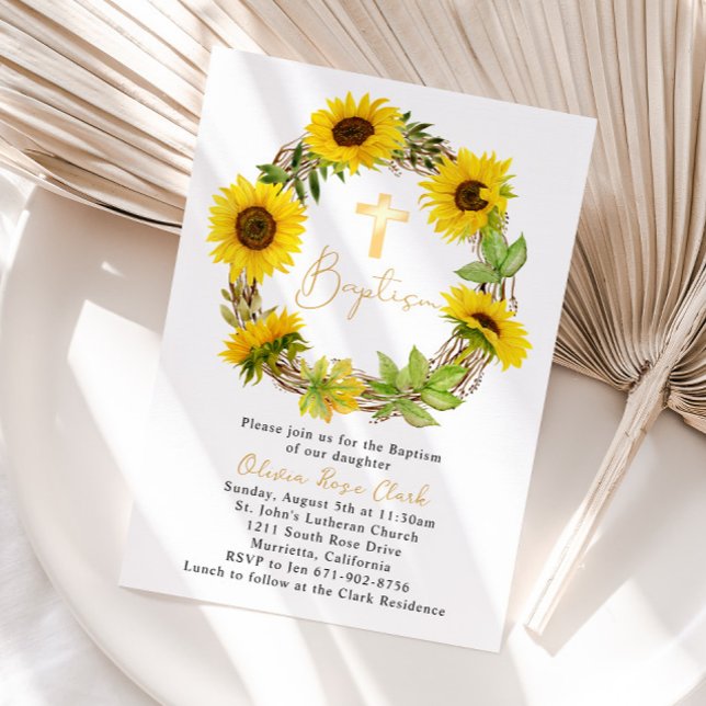 Convites Sunflower Frame Baptism Christening (Criador carregado)