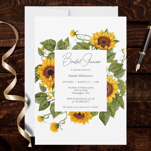 Convites Sunflower Frame Bridal Shower  (Criador carregado)