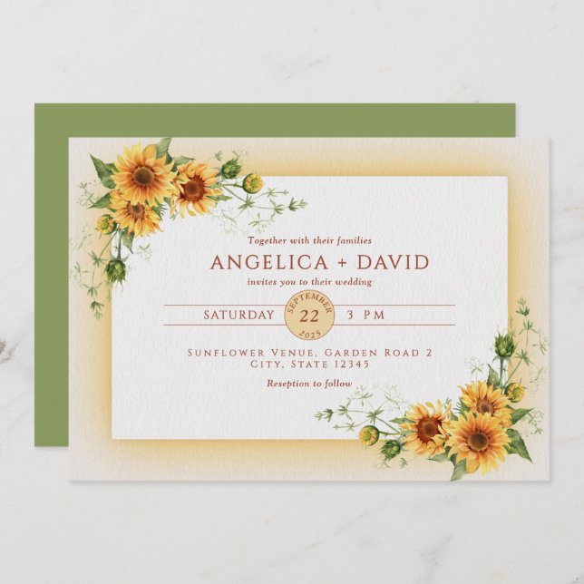 Convites Sunflower Frame Wedding  Invitation (Frente/Verso)