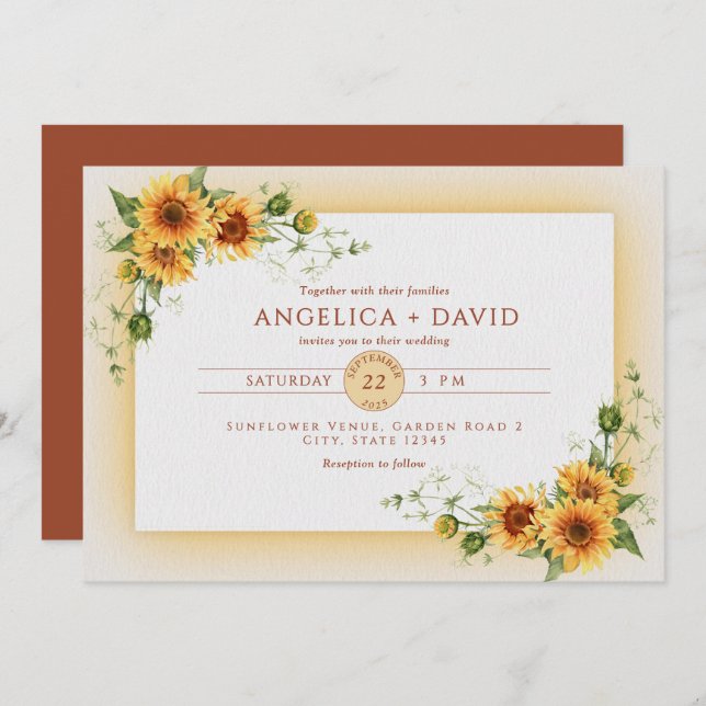 Convites Sunflower Frame Wedding  Invitation (Frente/Verso)