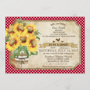 Convites Sunflower Gingham Check Country Picnic Casamento