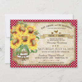 Convites Sunflower Gingham Cheque Casamento de Piquenique n