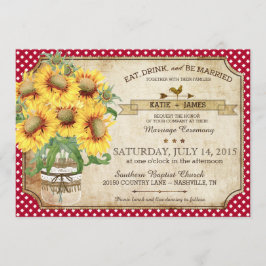 Convites Sunflower Gingham Cheque Casamento de Piquenique n