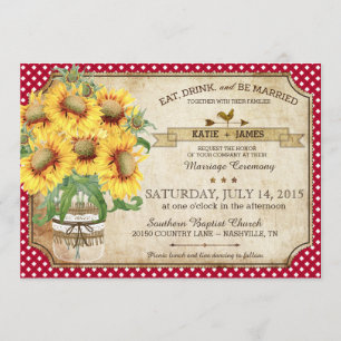Convites Sunflower Gingham Cheque Casamento de Piquenique n