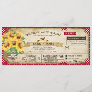Convites Sunflower Gingham Cheque Casamento de Piquenique n