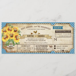 Convites Sunflower Gingham Cheque Casamento de Piquenique n
