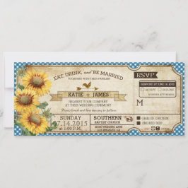 Convites Sunflower Gingham Cheque Casamento de Piquenique n
