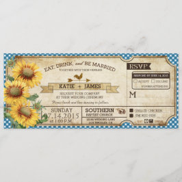 Convites Sunflower Gingham Cheque Casamento de Piquenique n