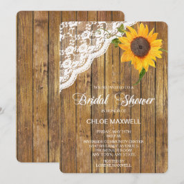 Convites Sunflower Lace Wood Floral Chá de panela