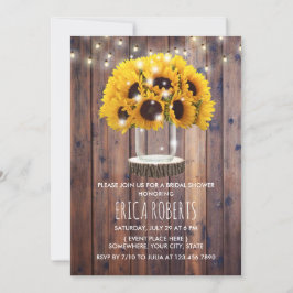 Convites Sunflower Mason Jar Barn Wood Chá de panela Russo