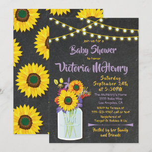 Convites Sunflower Mason Jar Chalkboard Chá de fraldas
