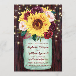 Convites Sunflower Mason Jar Lights Burgundy Casamento Flor