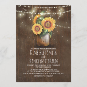 Convites Sunflower Mason Jar String Lights Casamento outono
