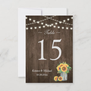 Convites Sunflower Mason Jar String Lights Table Number