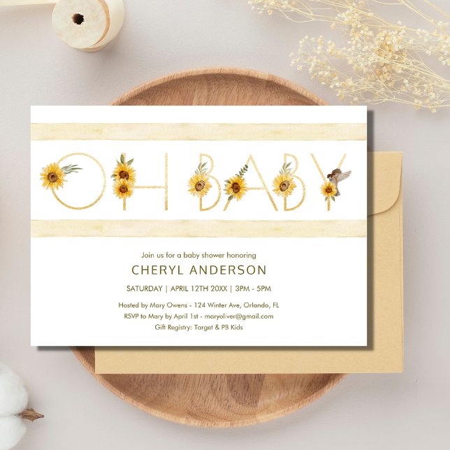 Convites Sunflower Oh Baby Chá de fraldas Party (Sunflower Oh Baby Baby Shower Party Invitation)