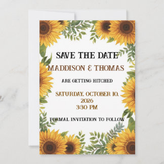 Convites Sunflower Personalised Wedding Save The Date Card