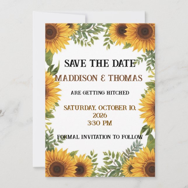 Convites Sunflower Personalised Wedding Save The Date Card (Frente)