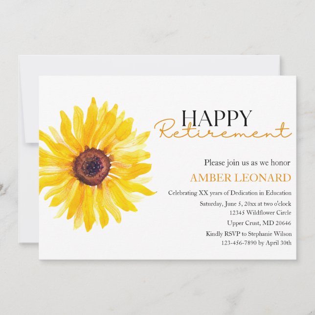 Convites Sunflower Retirement Invitation |Teacher or Admin (Frente)