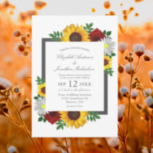 Convites Sunflower Rose Daisy Autumn Floral Wedding