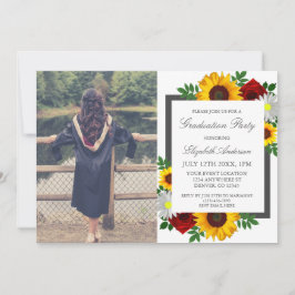 Convites Sunflower Rose Daisy Floral Graduation Party