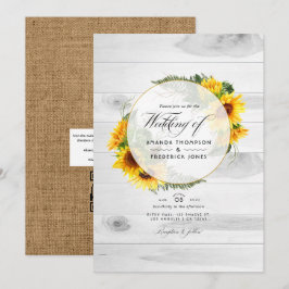 Convites Sunflower Rustic Country Barn Código QR RSVP Casam