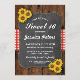 Convites Sunflower Rustic Sweet 16 Party Chalk Wood Invite