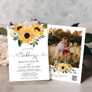 Convites Sunflower Sage Greenery Código QR RSVP Casamento