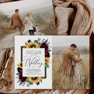 Convites Sunflower Save the Date Photo Rustic Country Cards
