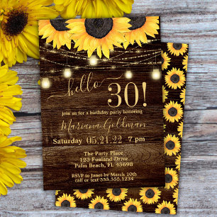 Convites Sunflower String Lights - aniversário de 30 anos