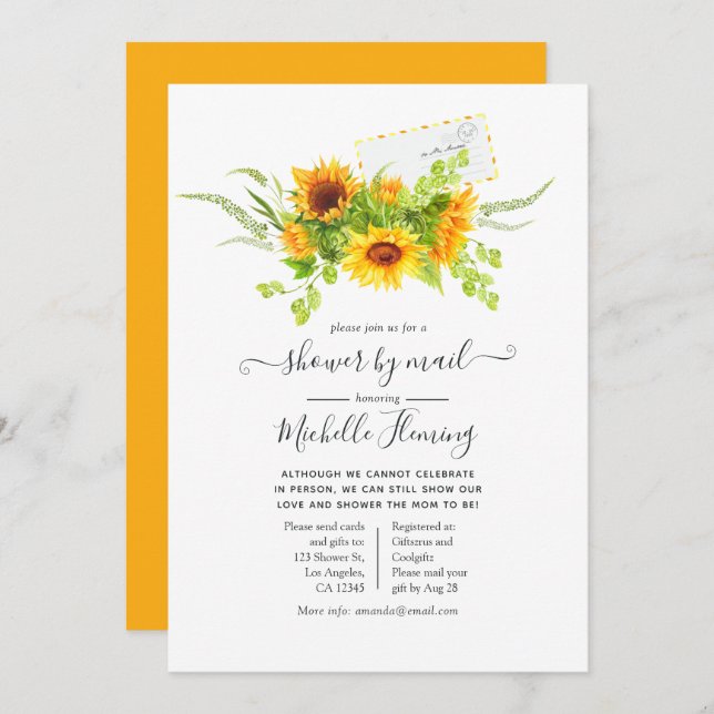 Convites Sunflower Summer Chá de fraldas por Correio (Frente/Verso)