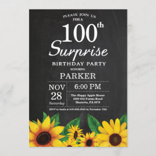 Convites Sunflower Surprise 100th Aniversário