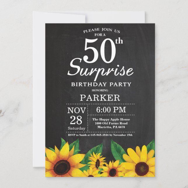 Convites Sunflower Surprise 50th Birthday Invitation (Frente)