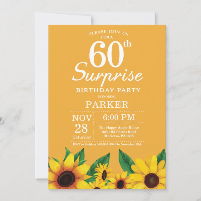 Convites Sunflower Surprise 60th Birthday Invitation (Frente)