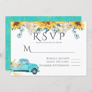 Convites Sunflower Turquoise Vintage Truck Casamento RSVP